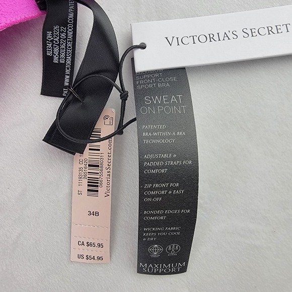 Victoria's Secret Knockout Maximum Support Front Close Sport Bra 34B Pink Strap - Picture 3 of 5